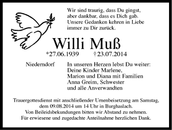 Traueranzeige von Willi Muß von Neustadt/ Scheinfeld/ Uffenheim