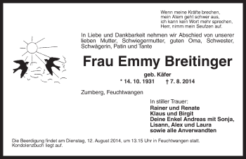 Traueranzeige von Emmy Breitinger von Dinkelsbühl/ Feuchtwangen