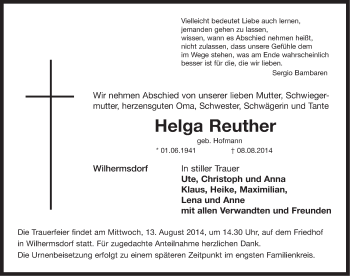 Traueranzeige von Helga Reuther von Neustadt/ Scheinfeld/ Uffenheim