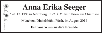 Traueranzeige von Anna Erika Seeger von Dinkelsbühl/ Feuchtwangen