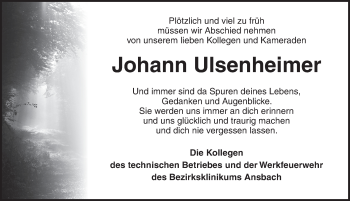 Traueranzeige von Johann Ulsenheimer von Ansbach