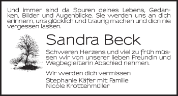 Traueranzeige von Sandra Beck von Dinkelsbühl/ Feuchtwangen