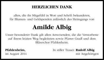 Traueranzeige von Amilde Albig von Neustadt/ Scheinfeld/ Uffenheim