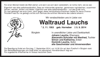 Traueranzeige von Waltraud Lauchs von Ansbach