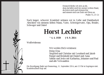 Traueranzeige von Horst Lechler von Dinkelsbühl/ Feuchtwangen