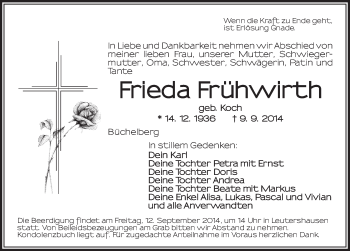 Traueranzeige von Frieda Frühwirth von Ansbach