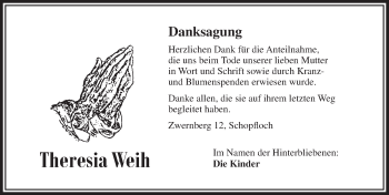 Traueranzeige von Theresia Weih von Dinkelsbühl/ Feuchtwangen