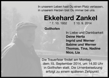 Traueranzeige von Ekkehard Zankel von Neustadt/ Scheinfeld/ Uffenheim