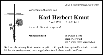 Traueranzeige von Karl Herbert Kraut von Neustadt/ Scheinfeld/ Uffenheim