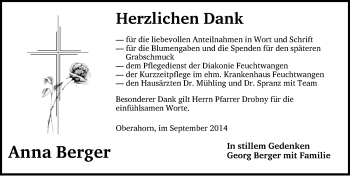 Traueranzeige von Anne Berger von Dinkelsbühl/ Feuchtwangen