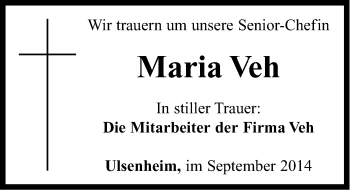 Traueranzeige von Maria Veh von Neustadt/ Scheinfeld/ Uffenheim