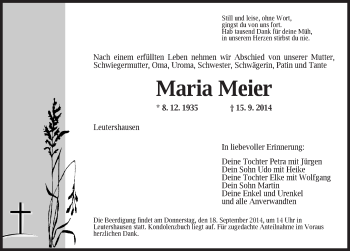 Traueranzeige von Maria Meier von Ansbach