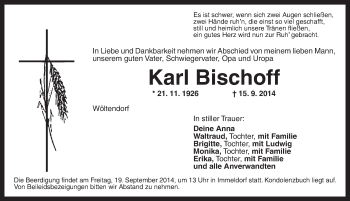 Traueranzeige von Karl Bischoff von Ansbach