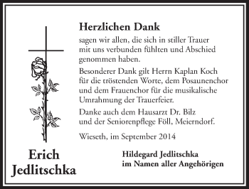Traueranzeige von Erich Jedlitschka von Ansbach