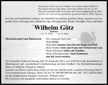 Traueranzeige von Wilhelm Götz von Neustadt/ Scheinfeld/ Uffenheim