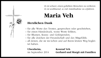 Traueranzeige von Maria Veh von Neustadt/ Scheinfeld/ Uffenheim