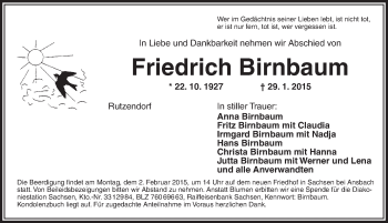 Traueranzeige von Friedrich Birnbaum von Ansbach