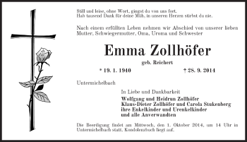 Traueranzeige von Emma Zollhöfer von Dinkelsbühl/ Feuchtwangen