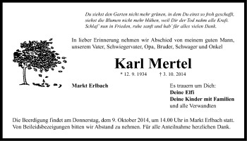Traueranzeige von Karl Mertel von Neustadt/ Scheinfeld/ Uffenheim