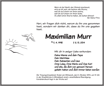 Traueranzeige von Maximilian Murr von Ansbach
