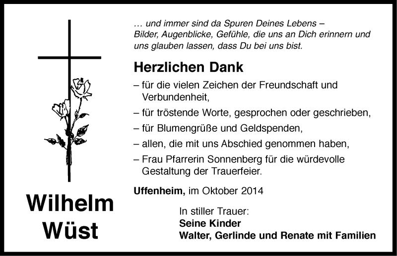  Traueranzeige für Wilhelm Wüst vom 11.10.2014 aus Neustadt/ Scheinfeld/ Uffenheim