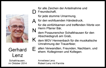 Traueranzeige von Gerhard Lenz von Ansbach