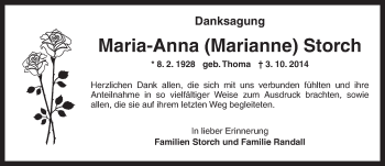 Traueranzeige von Maria-Anna Storch von Ansbach