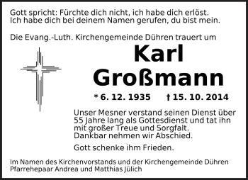 Traueranzeige von Karl Großmann von Dinkelsbühl/ Feuchtwangen