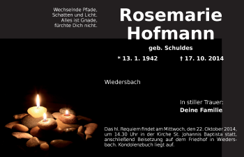 Traueranzeige von Rosemarie Hofmann von Ansbach