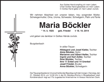 Traueranzeige von Maria Böckler von Dinkelsbühl/ Feuchtwangen
