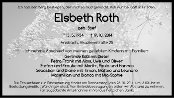 Traueranzeige von Elsbeth Roth von Ansbach