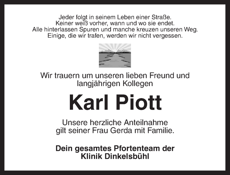  Traueranzeige für Karl Piott vom 21.10.2014 aus Dinkelsbühl/ Feuchtwangen