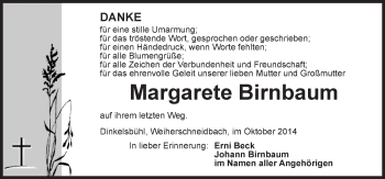 Traueranzeige von Margarete Birnbaum von Dinkelsbühl/ Feuchtwangen