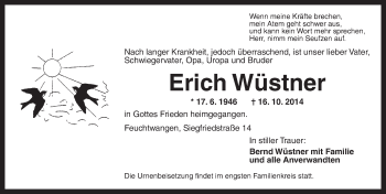 Traueranzeige von Erich Wüstner von Dinkelsbühl/ Feuchtwangen