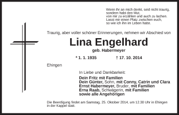 Traueranzeige von Lina Engelhard von Dinkelsbühl/ Feuchtwangen