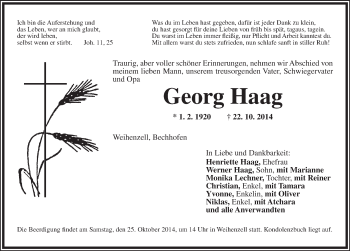 Traueranzeige von Georg Haag von Ansbach