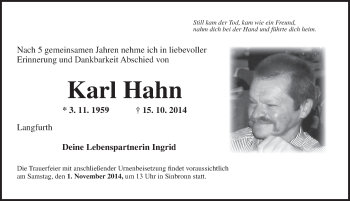 Traueranzeige von Karl Hahn von Dinkelsbühl/ Feuchtwangen