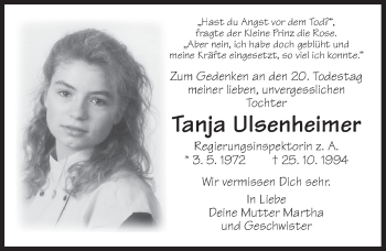 Traueranzeige von Tanja Ulsenheimer von Ansbach