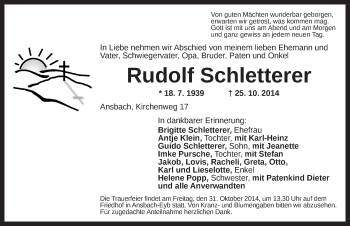 Traueranzeige von Rudolf Schletterer von Ansbach