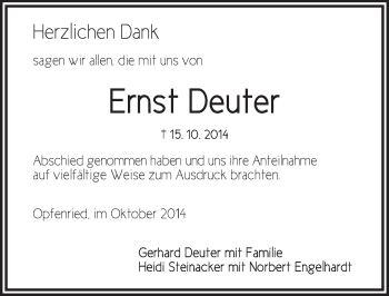 Traueranzeige von Ernst Deuter von Dinkelsbühl/ Feuchtwangen