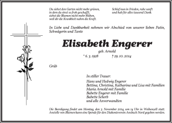 Traueranzeige von Elisabeth Engerer von Ansbach