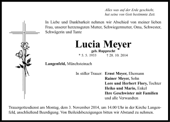 Traueranzeige von Lucia Meyer von Neustadt/ Scheinfeld/ Uffenheim