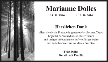 Traueranzeige von Marianne Dolles von Ansbach