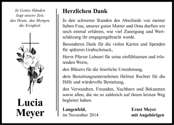 Traueranzeige von Lucia Meyer von Neustadt/ Scheinfeld/ Uffenheim
