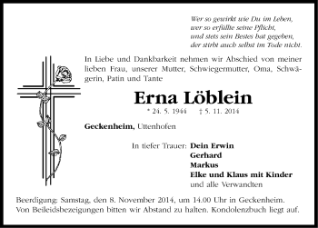 Traueranzeige von Erna Löblein von Neustadt/ Scheinfeld/ Uffenheim