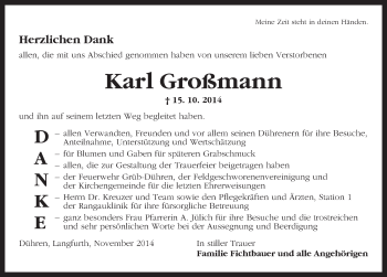 Traueranzeige von Karl Großmann von Dinkelsbühl/ Feuchtwangen