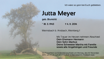 Traueranzeige von Jutta Meyer von Ansbach