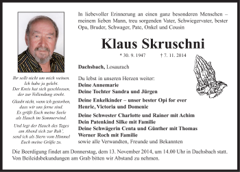 Traueranzeige von Klaus Skruschni von Neustadt/ Scheinfeld/ Uffenheim