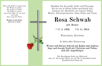 Traueranzeige von Rosa Schwab von Dinkelsbühl/ Feuchtwangen