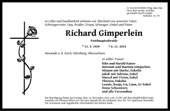 Traueranzeige von Richard Gimperlein von Neustadt/ Scheinfeld/ Uffenheim